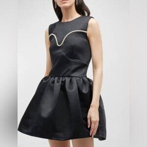New TANYA TAYLOR Noaki Embellished Black Satin Party Mini Flare Dress P3485